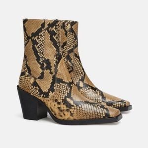 New Zara Leather Snake Print Boots